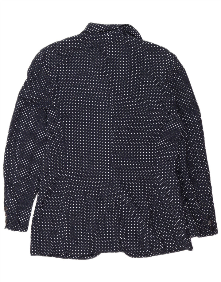 VINTAGE Damen 1-Knopf-Blazerjacke UK 14 Mittelmarineblau gepunktet