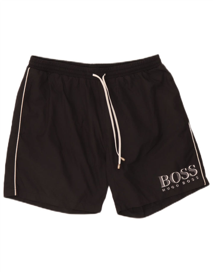 Hugo Boss Herren-Badeshorts mit Grafik, groß, aus schwarzem Polyester