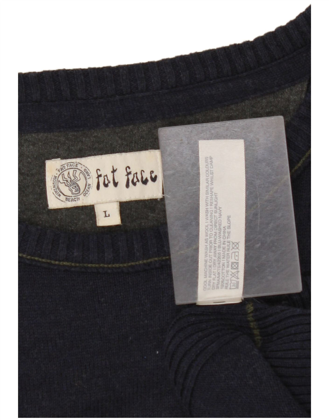 FAT FACE Herren-Pullover mit U-Boot-Ausschnitt, groß, marineblaue Baumwolle