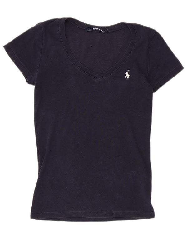RALPH LAUREN Damen T-Shirt Top UK 8 Small Marineblau Baumwolle