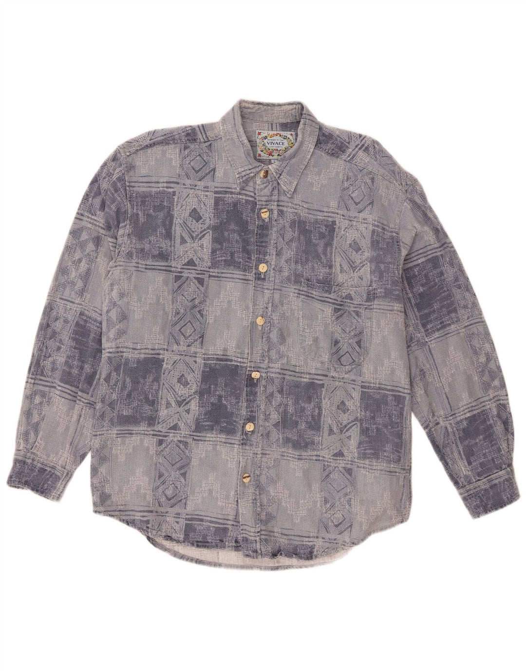 Vintage Herren Flanellhemd Große blaue geometrische Baumwolle