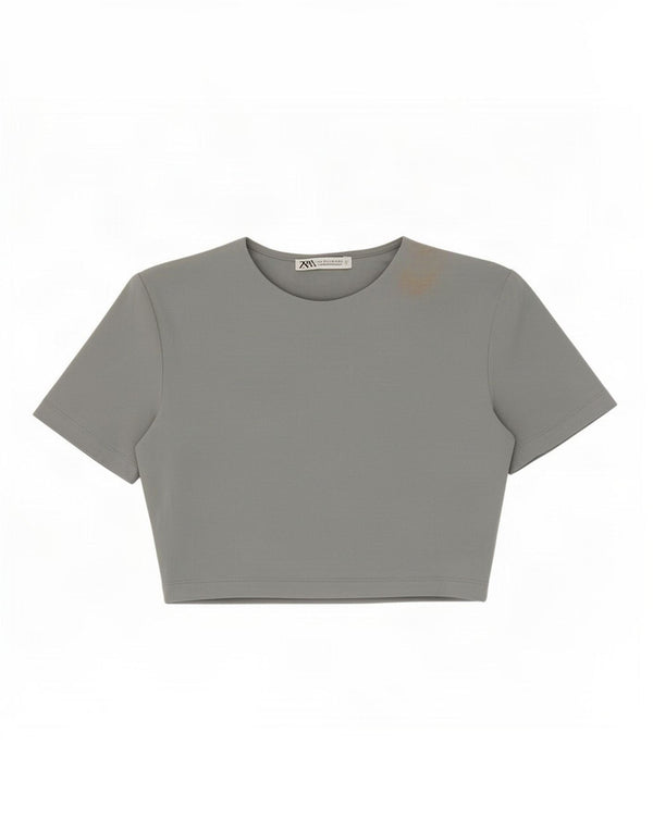 Zara Damen Crop T-Shirt Top UK 8 Small Grau