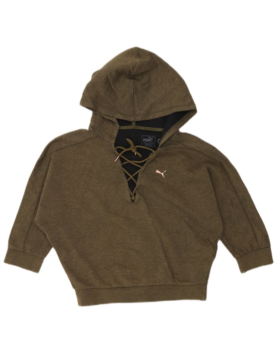 PUMA Damen 3/4 Ärmel Batwing Hoodie Pullover UK 10 Small Khaki Baumwolle