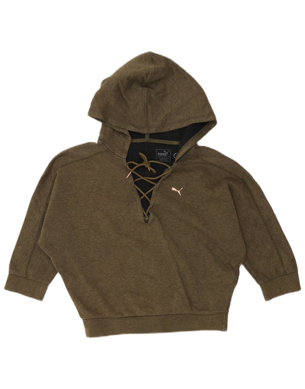 PUMA Damen 3/4 Ärmel Batwing Hoodie Pullover UK 10 Small Khaki Baumwolle