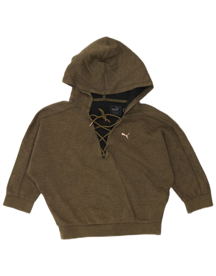 PUMA Damen 3/4 Ärmel Batwing Hoodie Pullover UK 10 Small Khaki Baumwolle