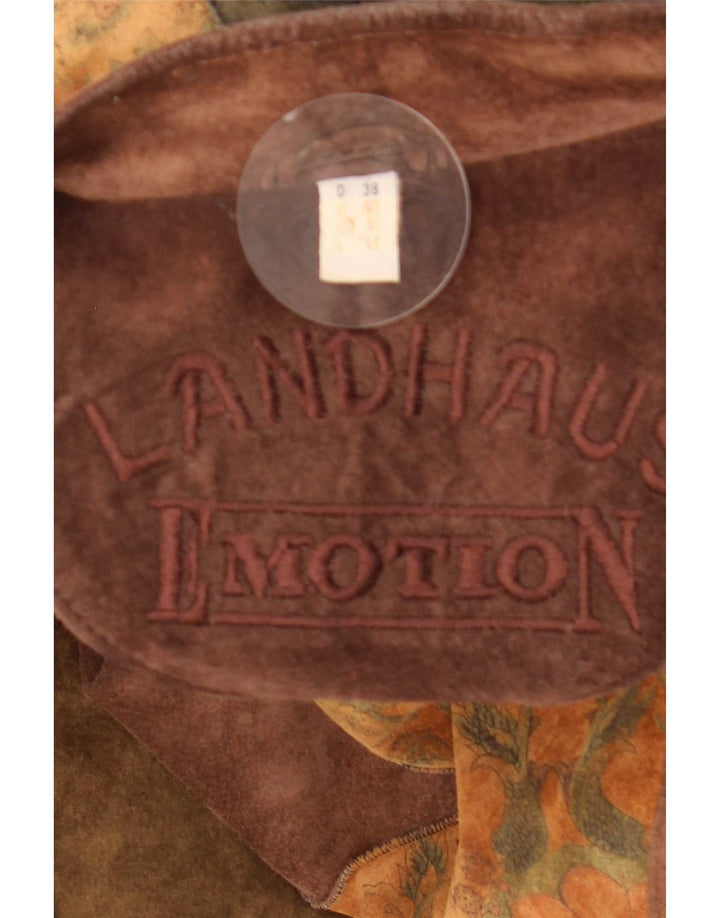 Landhaus Damen Loose Fit Wildlederjacke UK 12 Mittelbraunes Patchwork-Leder
