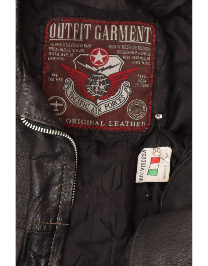 VINTAGE Herren Lederjacke IT 50 Großes schwarzes Leder