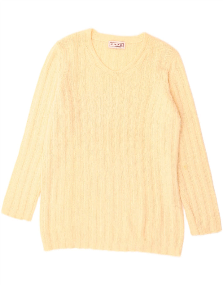 Stefanel Damen-Pullover mit V-Ausschnitt, UK 14, Größe L, Gelb