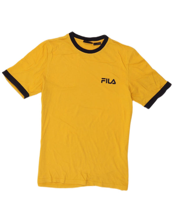 Fila Herren T-Shirt Top Small Gelb Colourblock Baumwolle