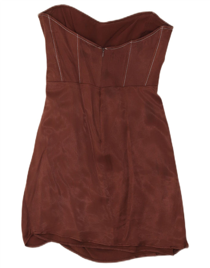 Zara Damen Trägerloses Kleid UK 12 Mittelbraune Viskose