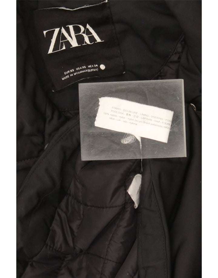 Zara Damen Übergroße wattierte Jacke UK 6 XS Schwarzes Nylon