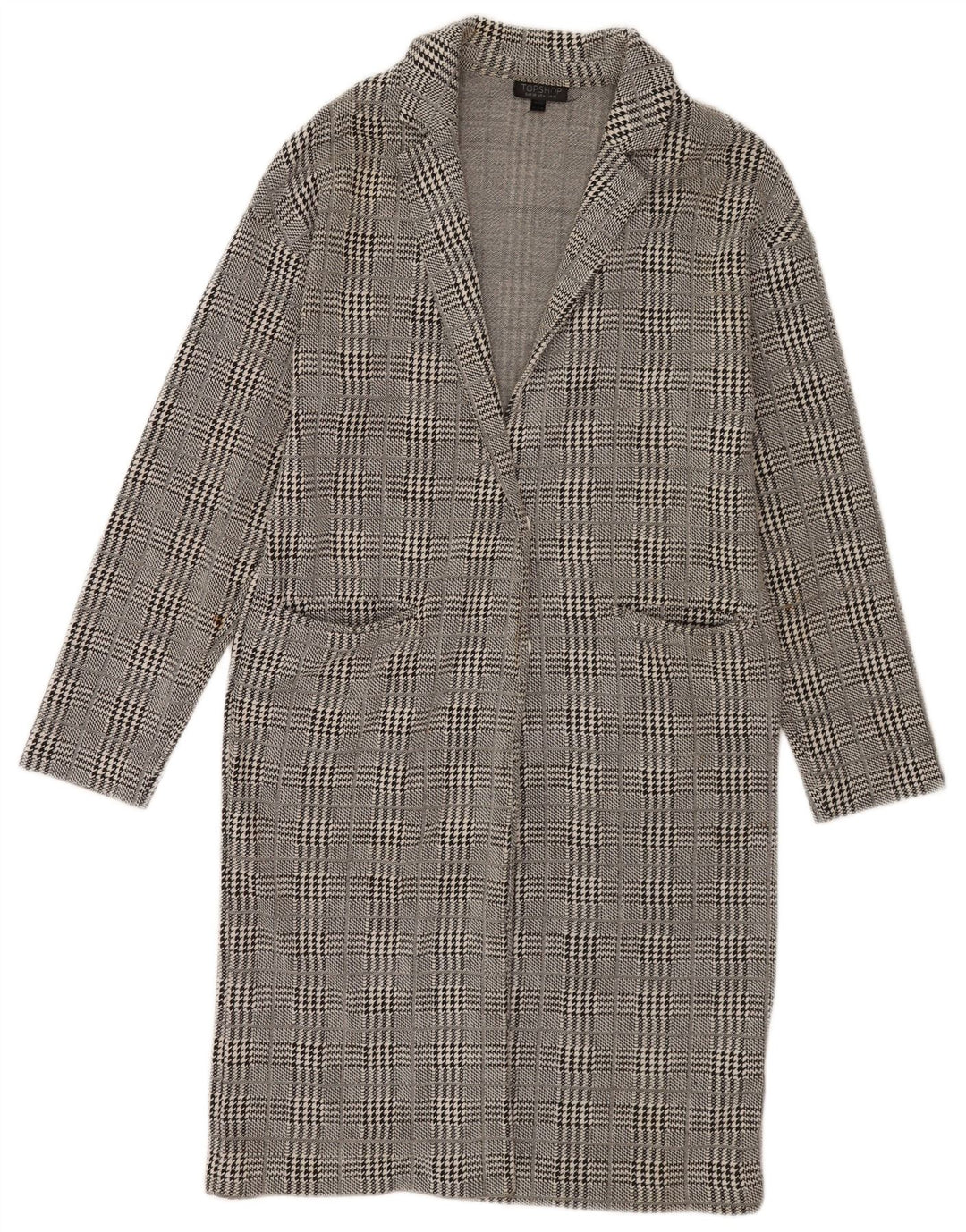 Topshop Damenmantel UK 10 Small Graue Hahnentritt-Baumwolle