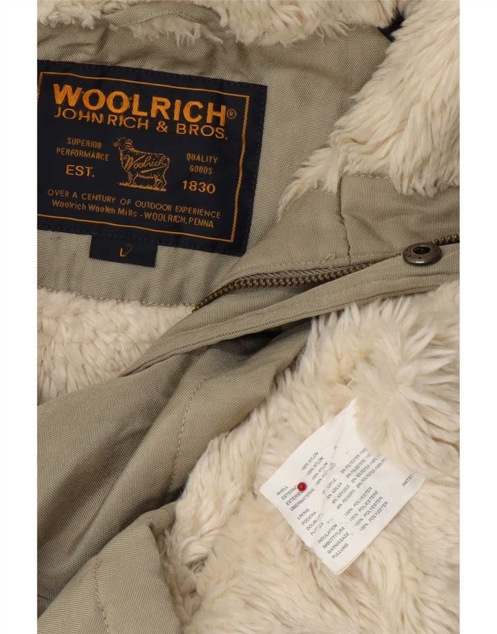 Woolrich Herren-Kapuzen-Shearling-Jacke, UK 40, großes Khaki-Nylon