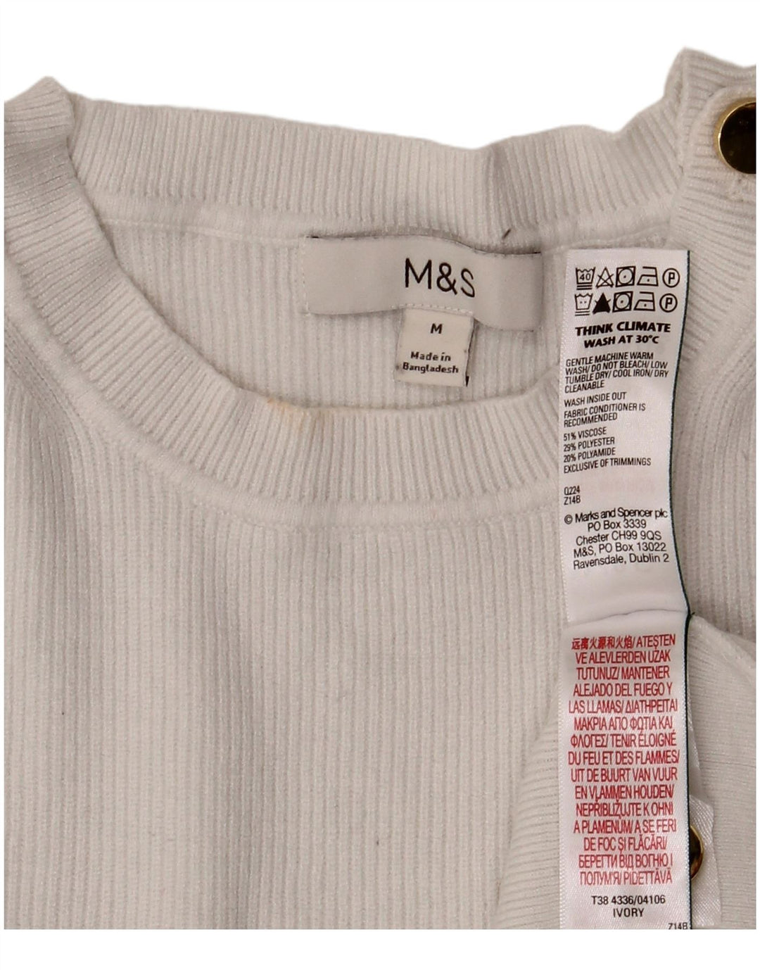 Marks & Spencer Damen-Pullover mit Rundhalsausschnitt, UK 14, mittelweiße Viskose