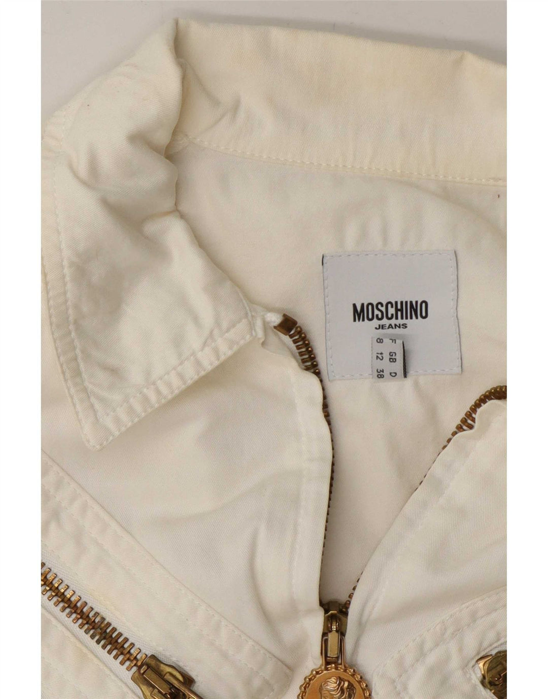 Moschino Damen Bomberjacke UK 12 Mittelweiße Baumwolle