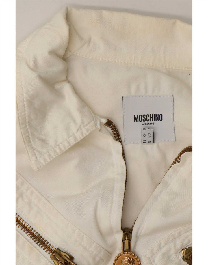 Moschino Damen Bomberjacke UK 12 Mittelweiße Baumwolle