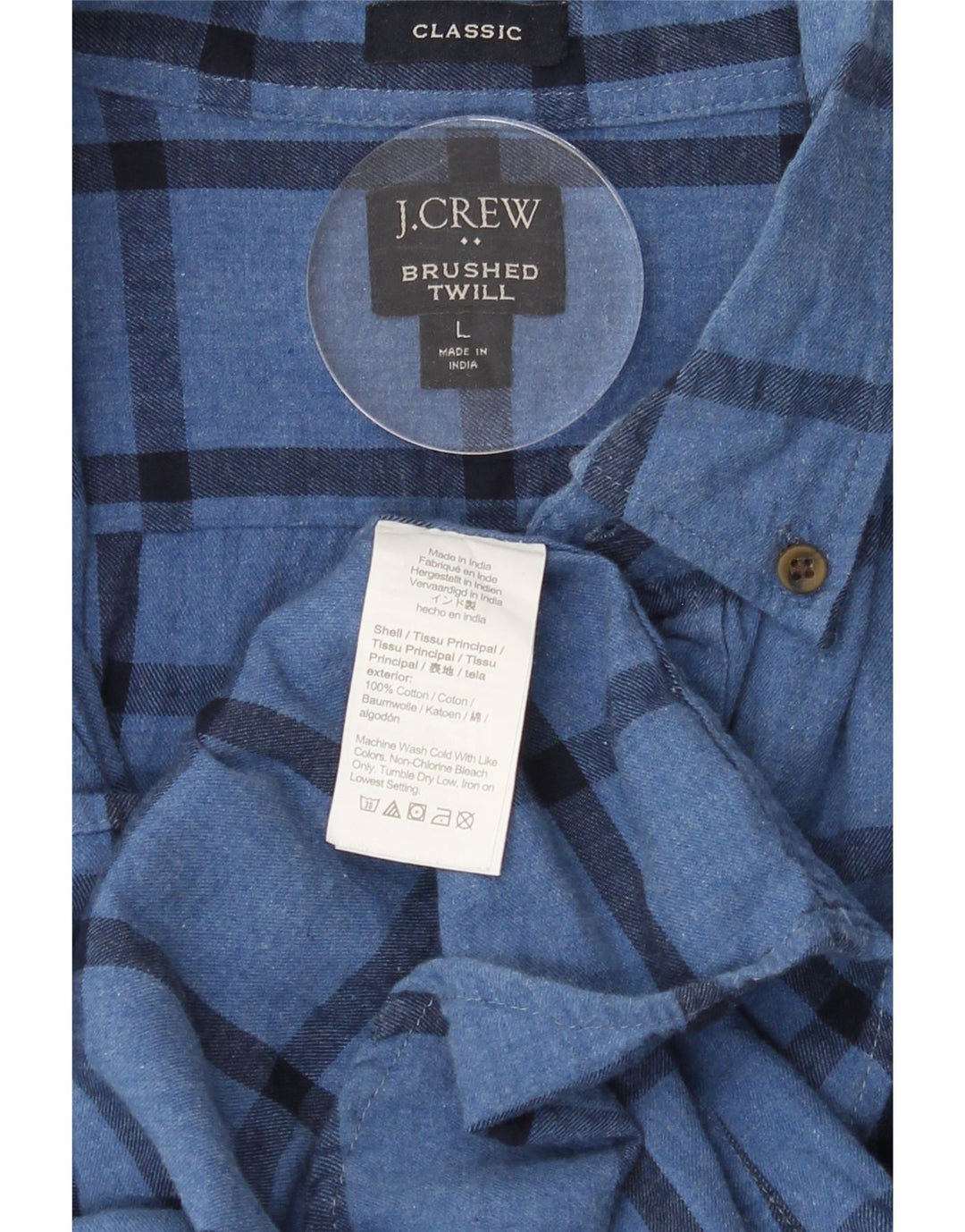 J. CREW Mens Brushed Classic Fit Flannel Shirt Large Blue Check Cotton Vintage J. Crew and Second-Hand J. Crew from Messina Hembry 
