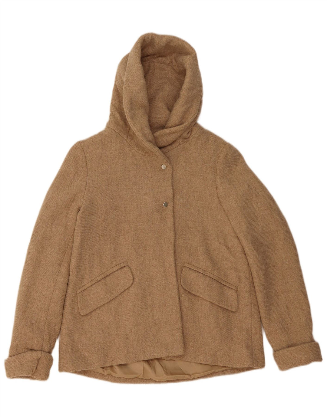 Zara Damen Bomberjacke mit Kapuze UK 6 XS Beige Wolle