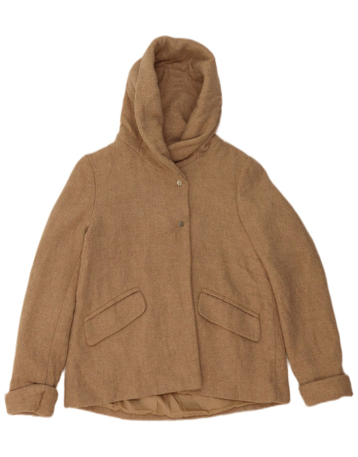 Zara Damen Bomberjacke mit Kapuze UK 6 XS Beige Wolle