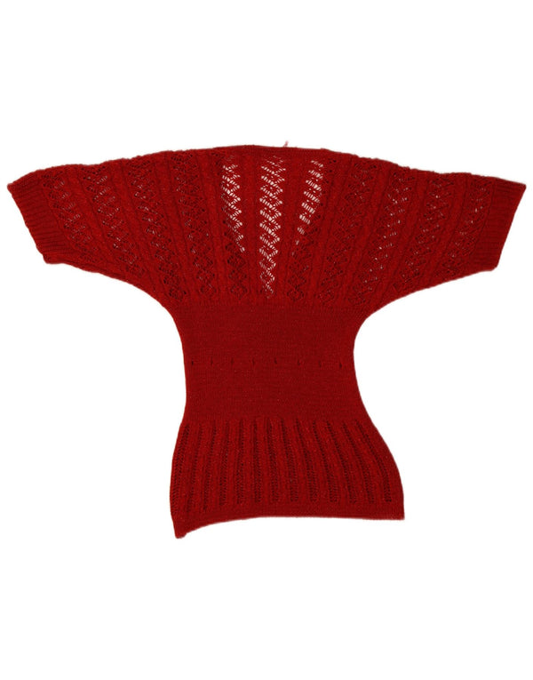 Vintage Damen Kurzärmeliger Pullover mit V-Ausschnitt UK 8 Klein Rot