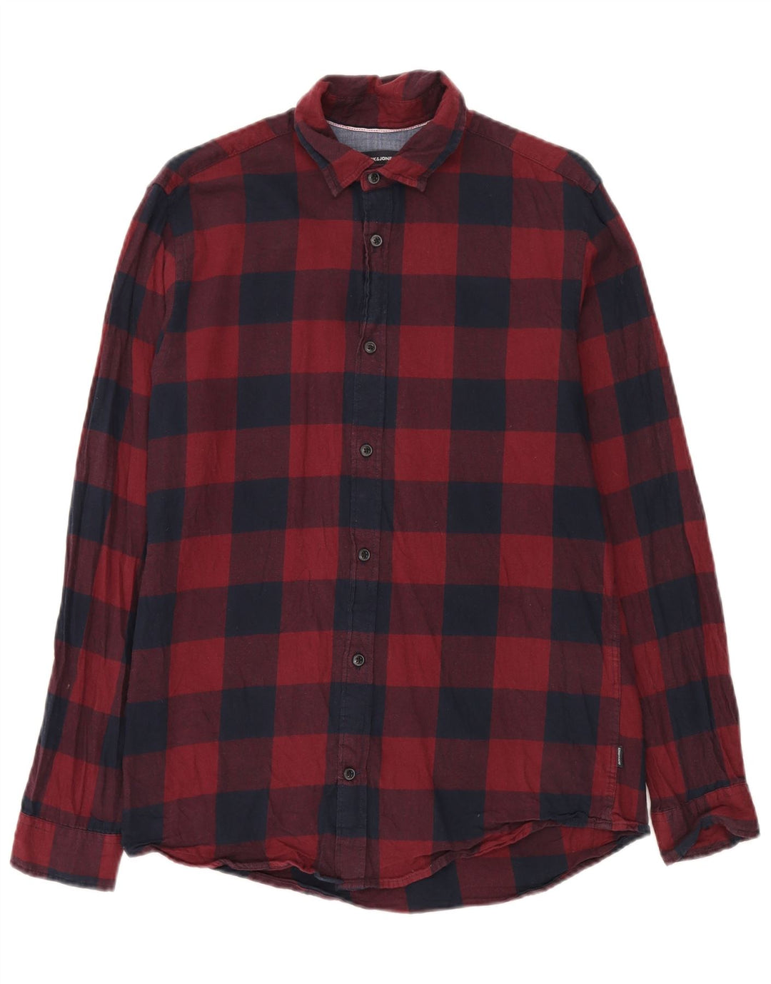 Jack & Jones Herren-Flanellhemd mit normaler Passform, mittelrote Gingham-Baumwolle