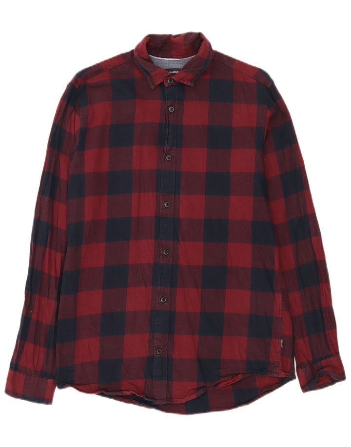 Jack & Jones Herren-Flanellhemd mit normaler Passform, mittelrote Gingham-Baumwolle
