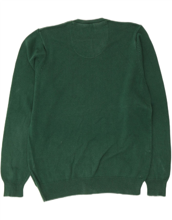 Marks & Spencer Herren Blauer Harbor-Pullover mit V-Ausschnitt aus mittelgrüner Baumwolle