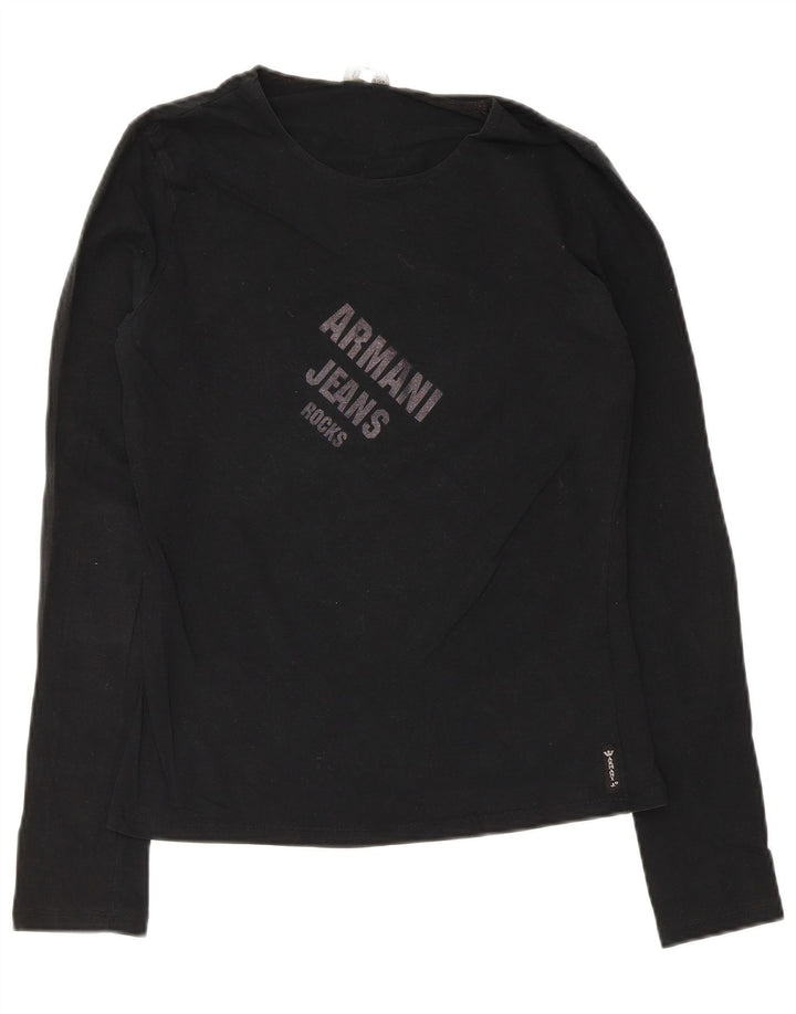 Armani Jeans Damen Graphic Top Langarm UK 14 Mittelschwarze Baumwolle