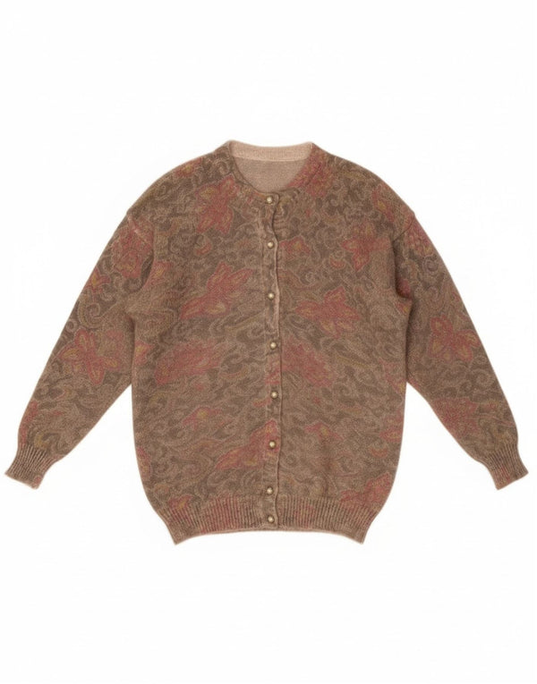 Vintage Damen Cardigan Pullover UK 18 XL Beige Floral Mohair