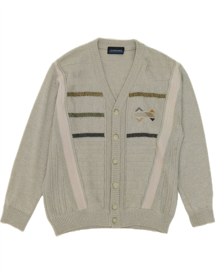 VINTAGE Mens Cardigan Sweater IT 50 Medium Grey Striped Wool Vintage Vintage and Second-Hand Vintage from Messina Hembry 