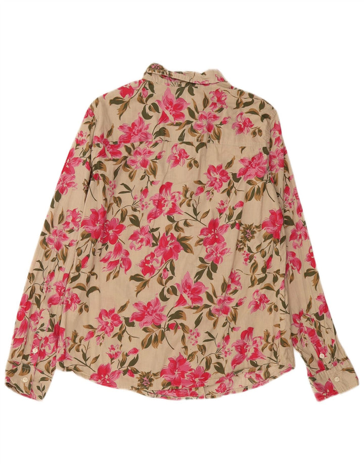 Benetton Damenhemd UK 14 Mittelbeige geblümte Baumwolle