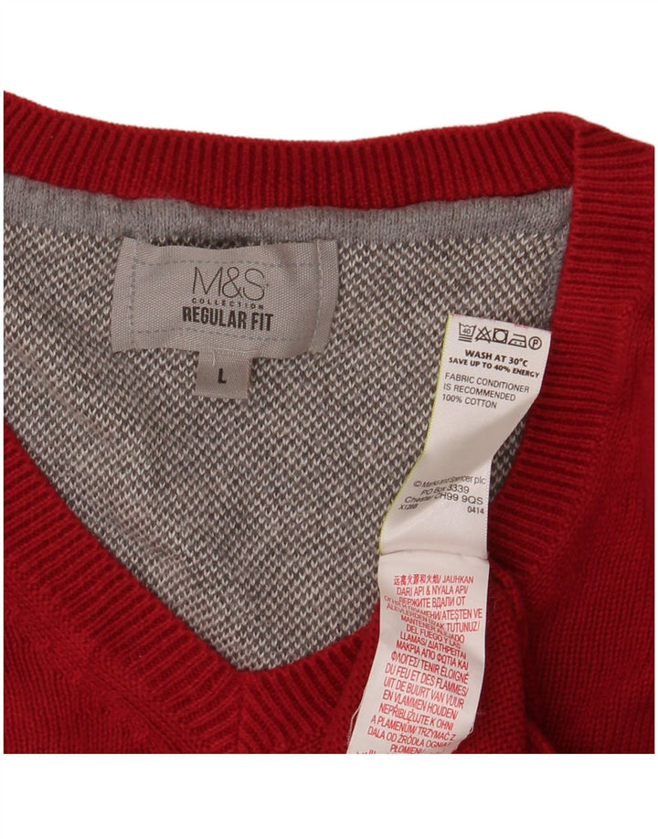 MARKS & SPENCER Herren-Pullover mit normaler Passform und V-Ausschnitt, Größe L, aus roter Baumwolle