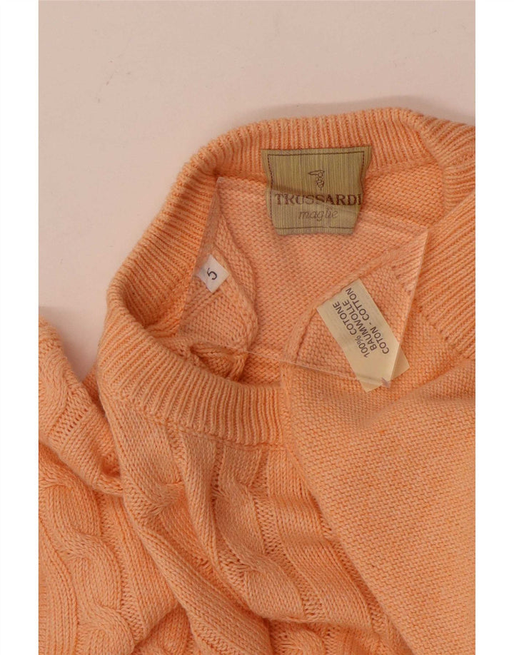 Trussardi Herren-Pullover mit U-Boot-Ausschnitt, groß, orangefarbene Baumwolle