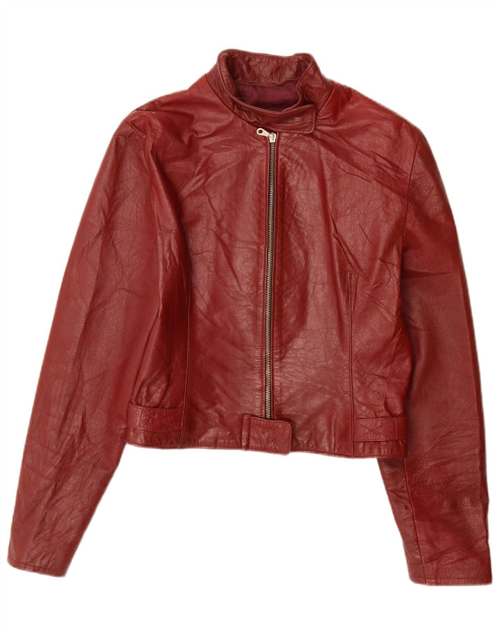 VINTAGE Damen Lederjacke UK 10 Kleines burgunderrotes Leder