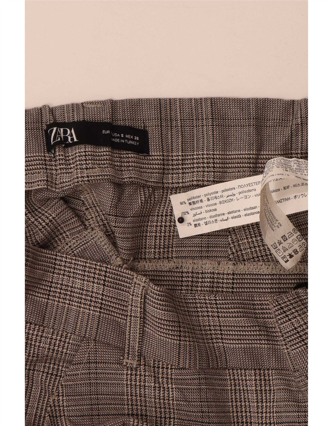 Zara Damen Crop Slim Anzughose Small W26 L24 Grauer Hahnentritt
