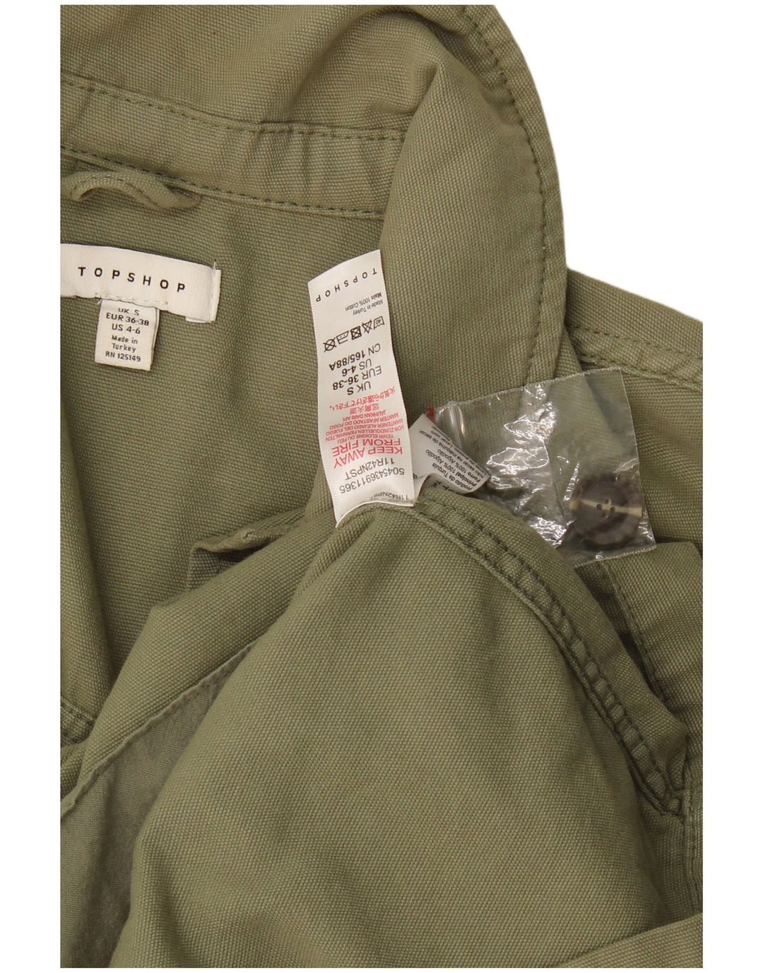 Übergroße Utility-Jacke für Damen von Topshop, UK 10, Größe S, Khaki, Baumwolle