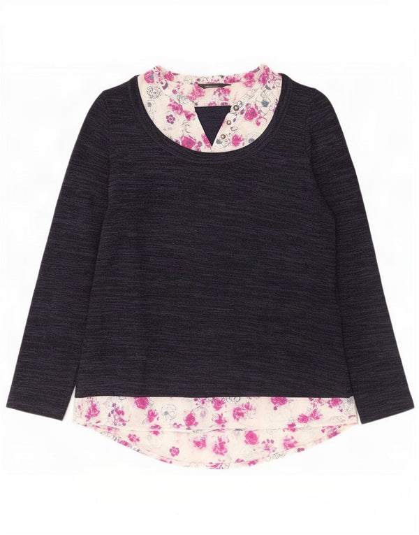 Marks & Spencer Damen Top Langarm UK 14 Large Marineblau mit Blumenmuster