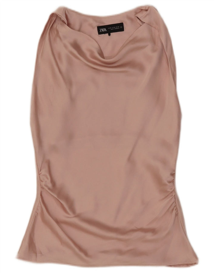 Zara Damen ärmelloses Blusenoberteil UK 6 XS Rosa Polyester