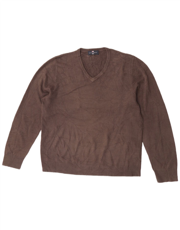Marks & Spencer Herren Blauer Harbor-Pullover mit V-Ausschnitt Mittelbraun