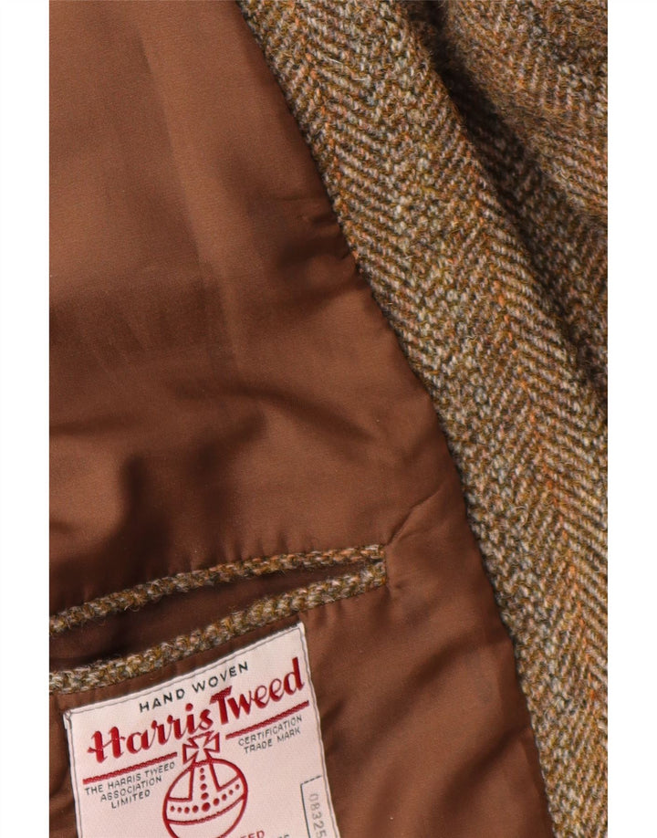 Harris Tweed Herren-Blazer mit 2 Knöpfen, UK 44, 2XL, braune Wolle mit Fischgrätenmuster