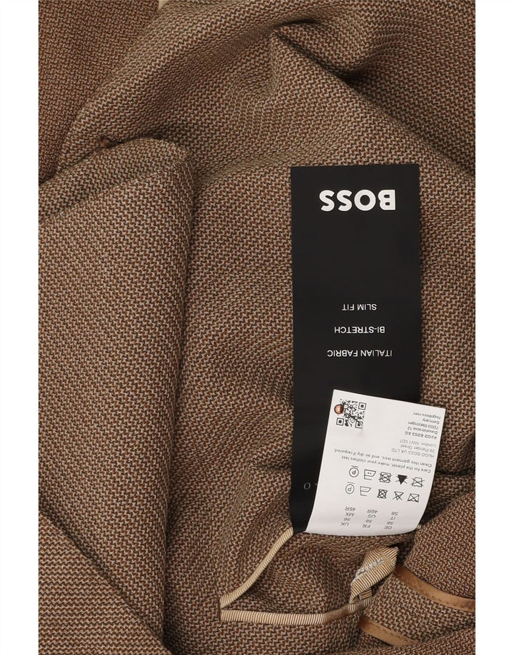Hugo Boss Herren Slim Fit 2-Knopf-Blazerjacke EU 56 3XL Braune Schurwolle