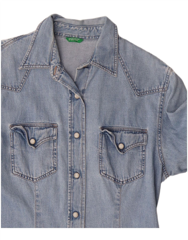 Benetton Damen Jeanshemd UK 10 Small Blaue Baumwolle