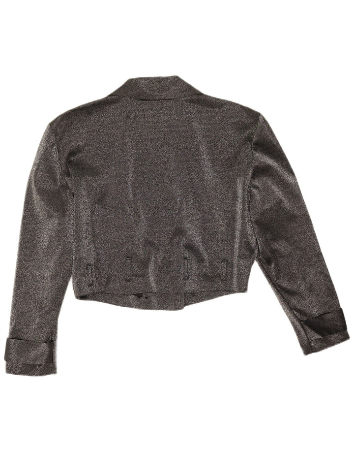 Vintage Damen Zweireihige Bolerojacke UK 12 Mittelgrau meliert