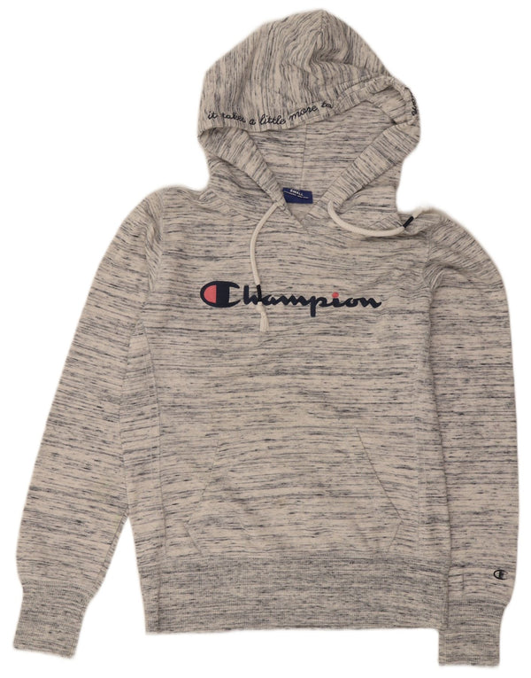 Champion Womens Graphic Hoodie Pullover UK 10 Small Grau gefleckte Baumwolle