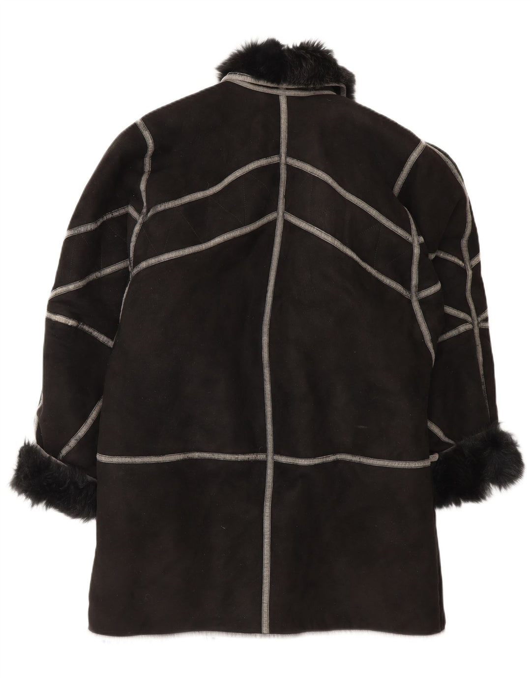 Vintage Damen Übergroßer Shearling-Mantel IT 42 Medium Black Shearling