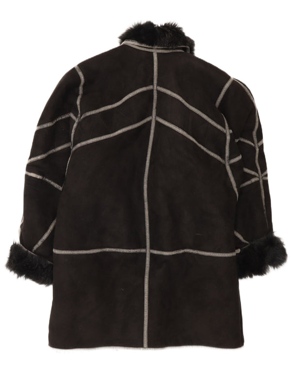 Vintage Damen Übergroßer Shearling-Mantel IT 42 Medium Black Shearling