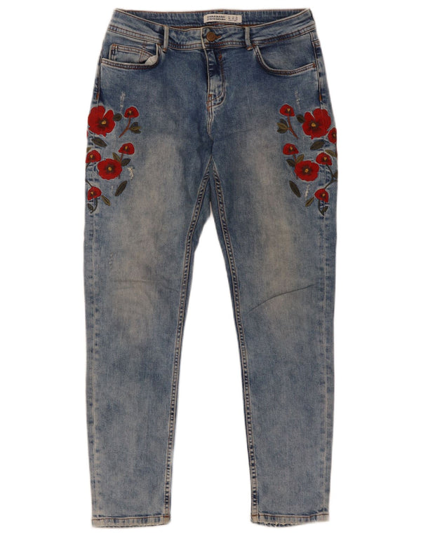 Zara Damen Skinny Jeans EU 38 Small W28 L27 Blau geblümt