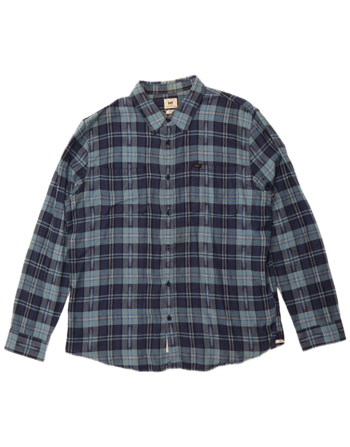 LEE Herren-Flanellhemd 2XL, marineblau, kariert, Baumwolle