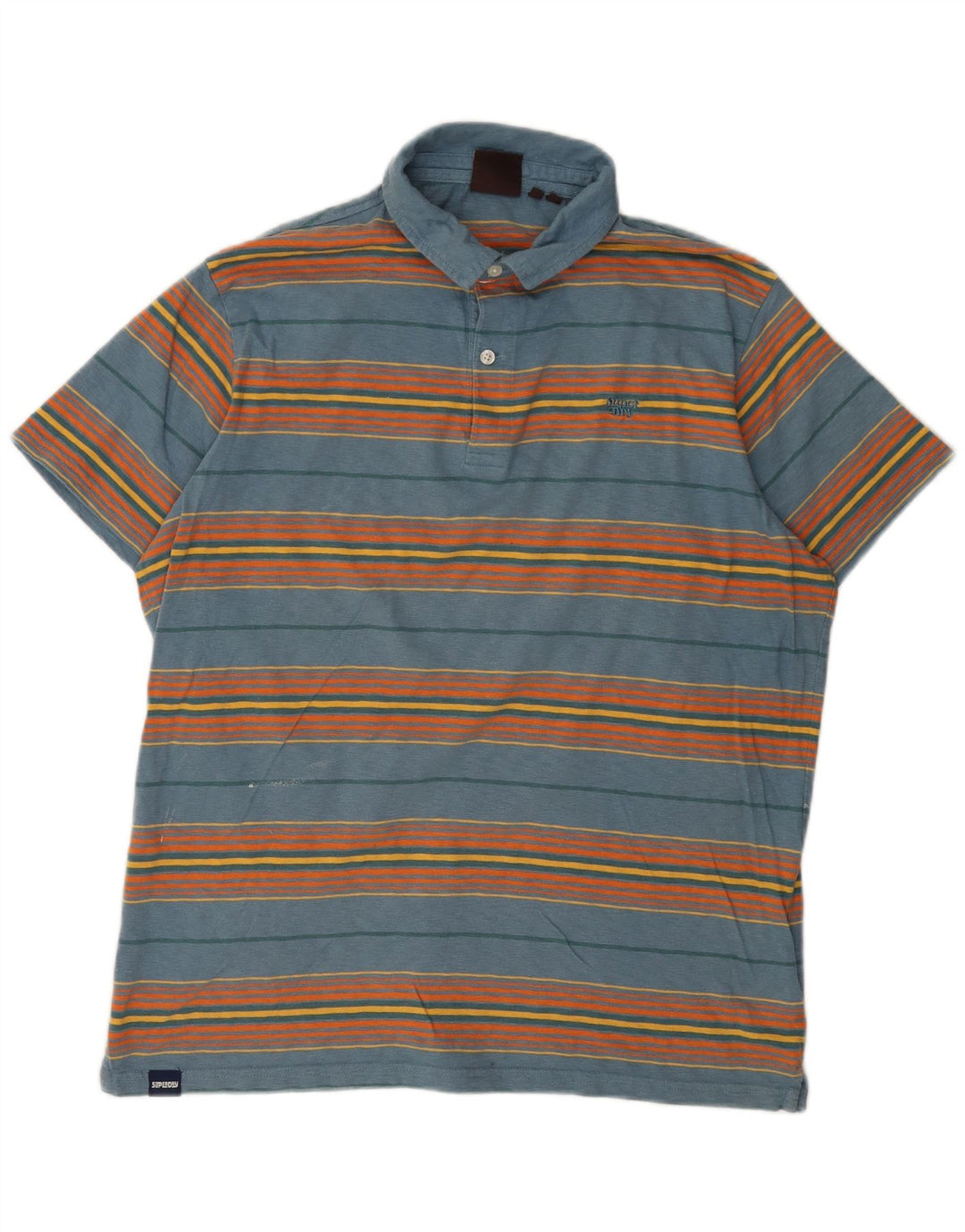 Superdry Herren-Poloshirt 2XL aus blau gestreifter Baumwolle