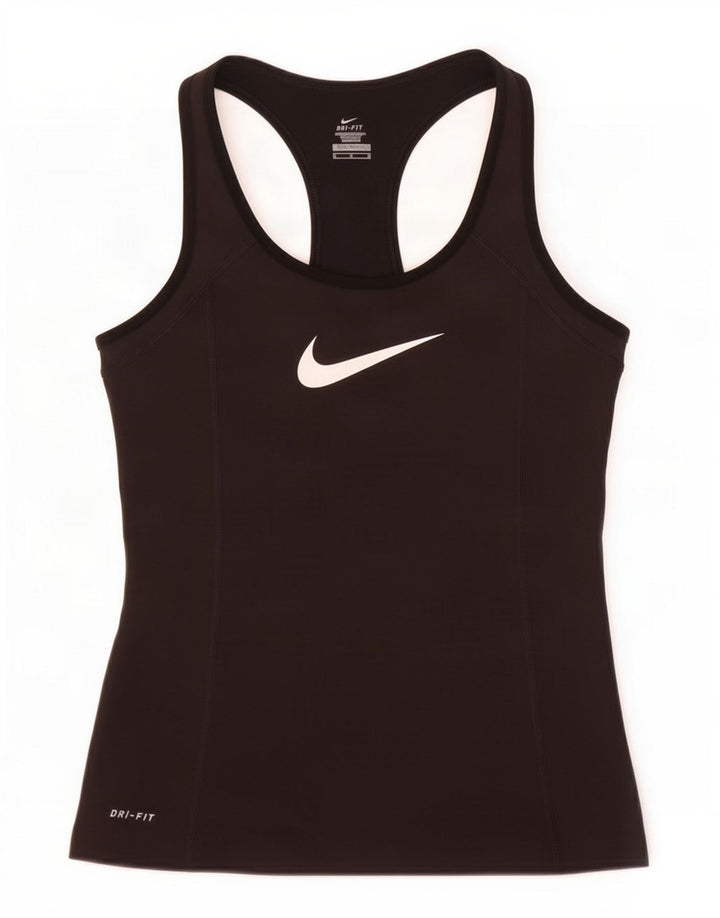Nike Damen Dri Fit Grafik-Weste-Oberteil UK 12 Mittelschwarzes Polyester